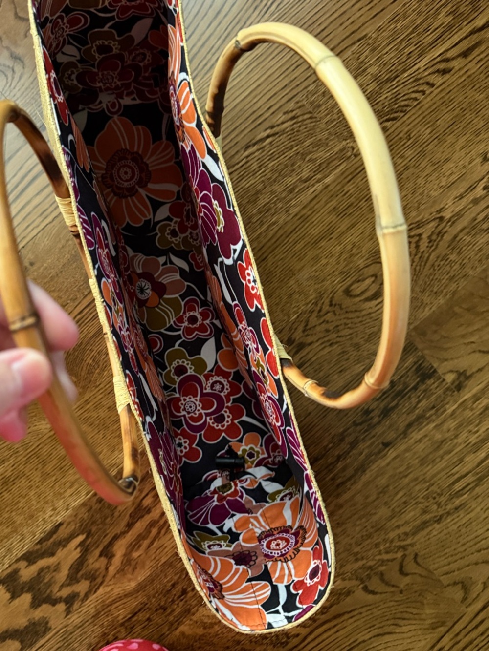 Large fabric lined Straw Tote Bag with Bamboo Handles - Natural - Picture 7 of 14